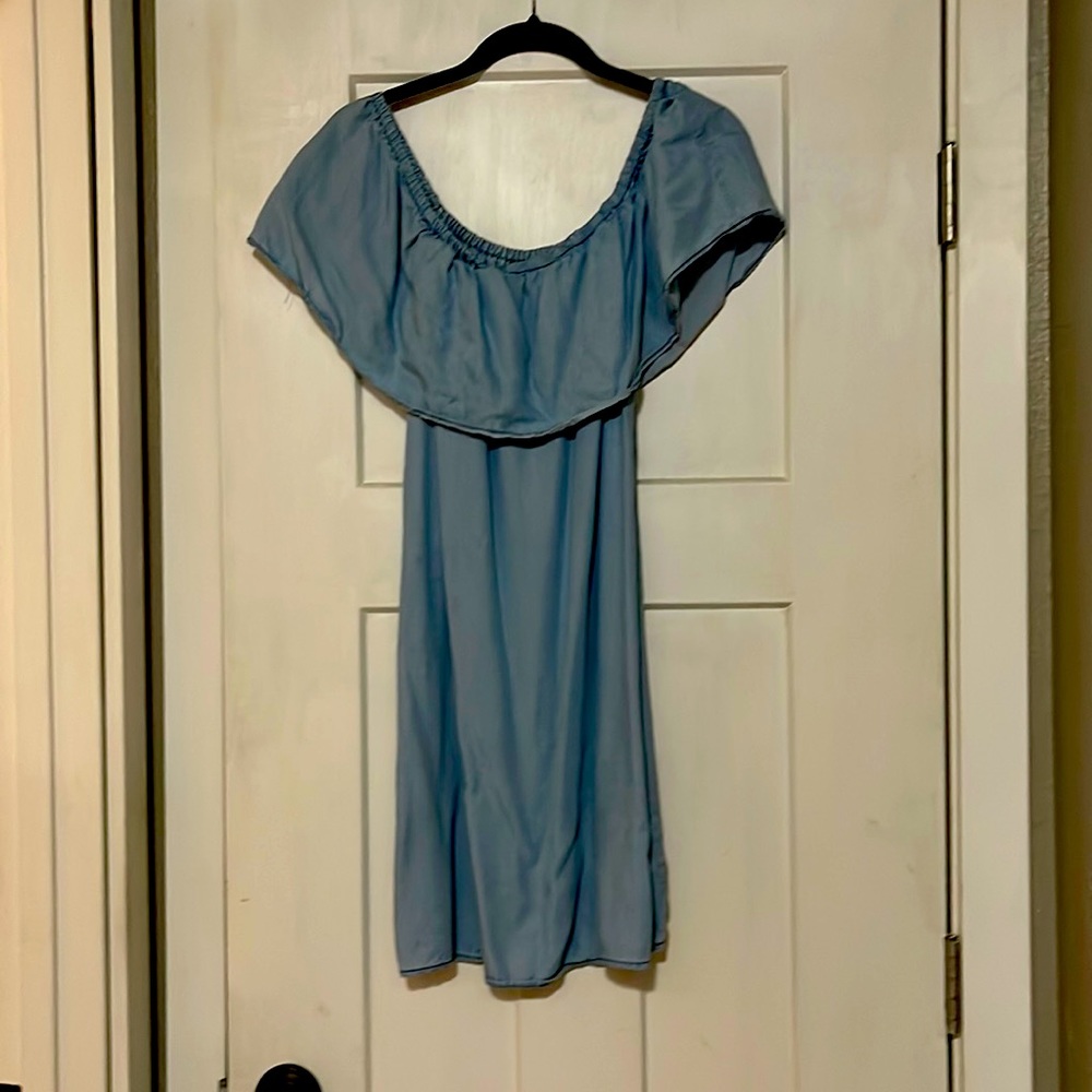Light weight, denim dress.  Light blue